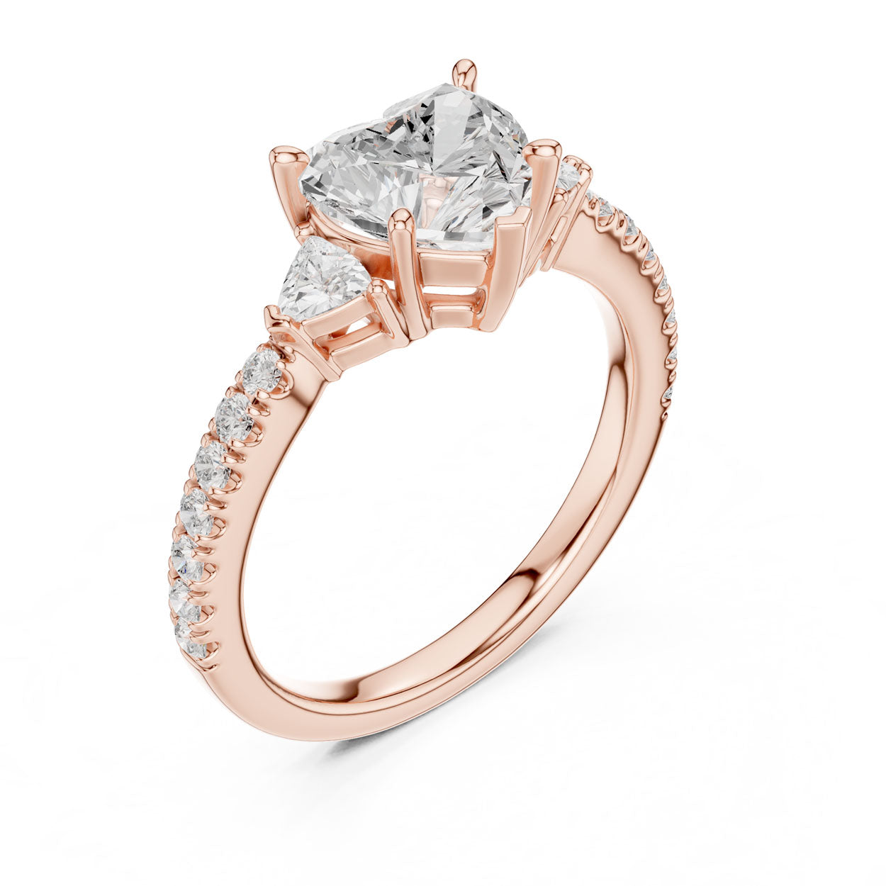 2.00 Ct. Heart Cut Diamond Engagement Ring with Trillion Side Stones and Pavé Shank (DDLR-037-HR) 8
