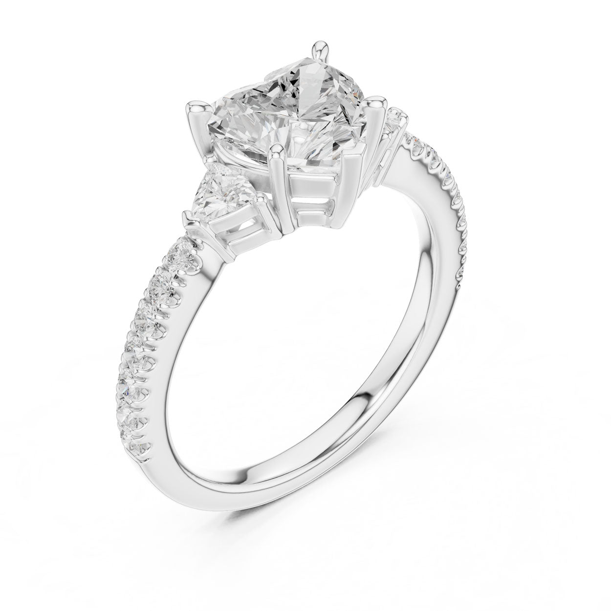 2.00 Ct. Heart Cut Diamond Engagement Ring with Trillion Side Stones and Pavé Shank (DDLR-037-HR) 6