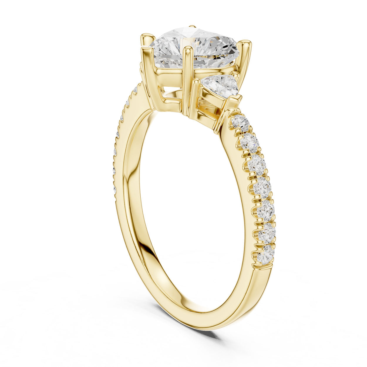 2.00 Ct. Heart Cut Diamond Engagement Ring with Trillion Side Stones and Pavé Shank (DDLR-037-HR) 3