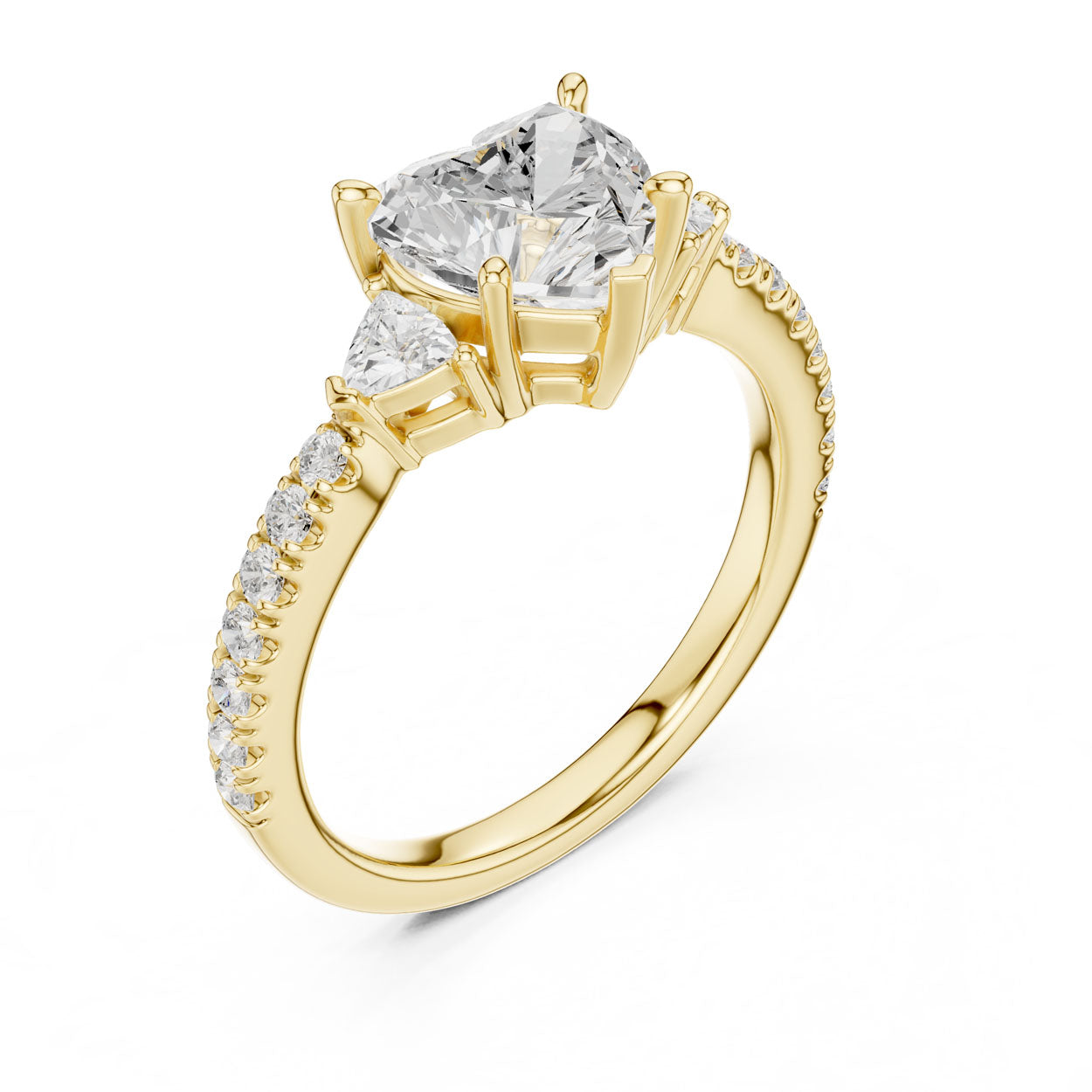 2.00 Ct. Heart Cut Diamond Engagement Ring with Trillion Side Stones and Pavé Shank (DDLR-037-HR)
