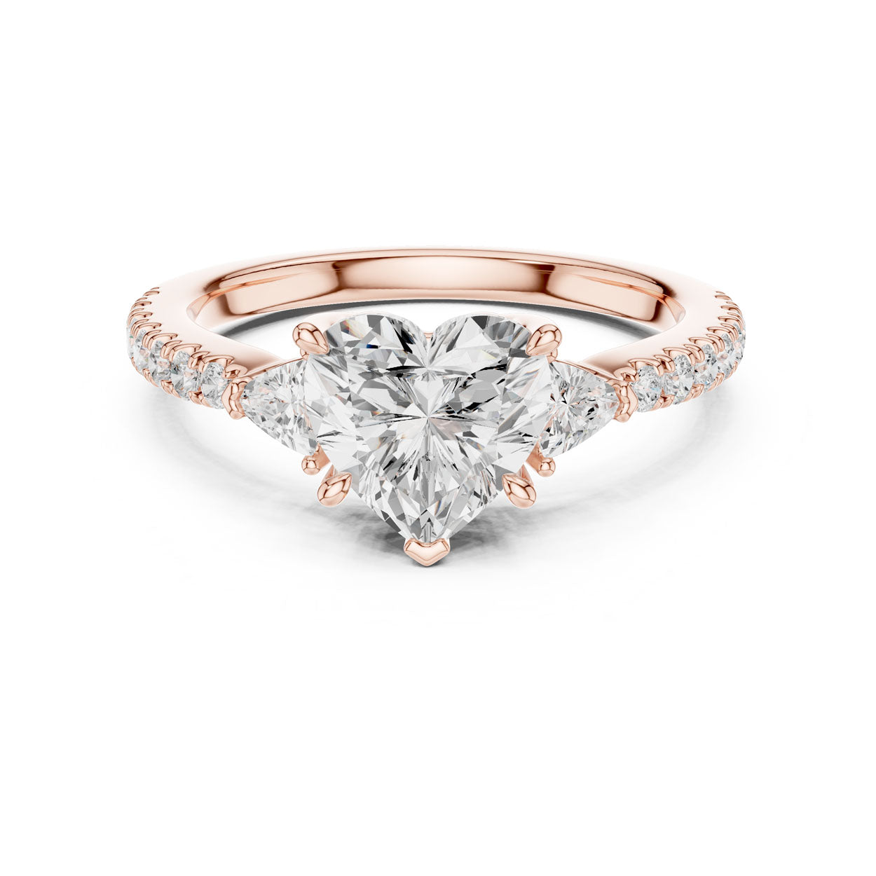 2.00 Ct. Heart Cut Diamond Engagement Ring with Trillion Side Stones and Pavé Shank (DDLR-037-HR) 7