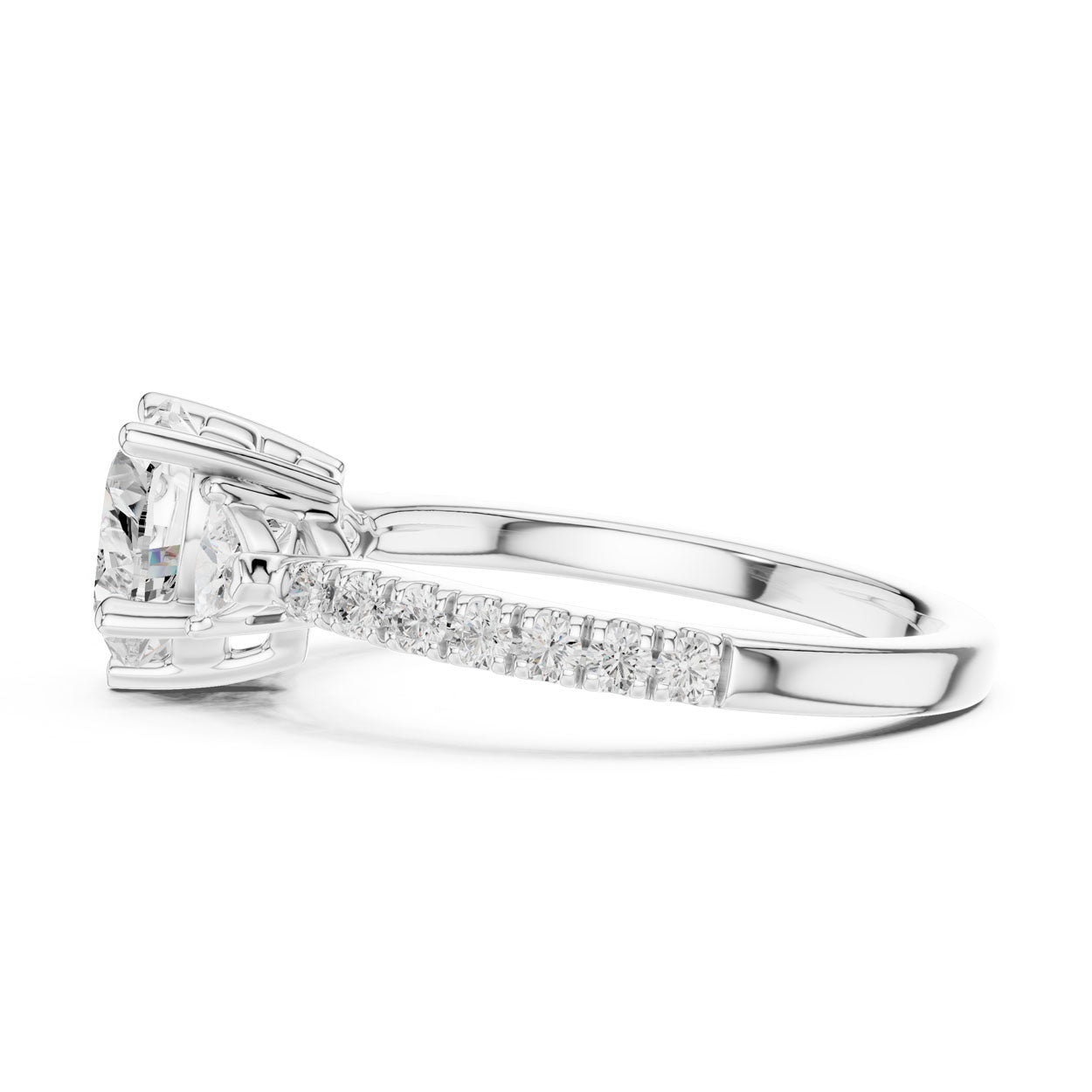 2.00 Ct. Heart Cut Diamond Engagement Ring with Trillion Side Stones and Pavé Shank (DDLR-037-HR) 12