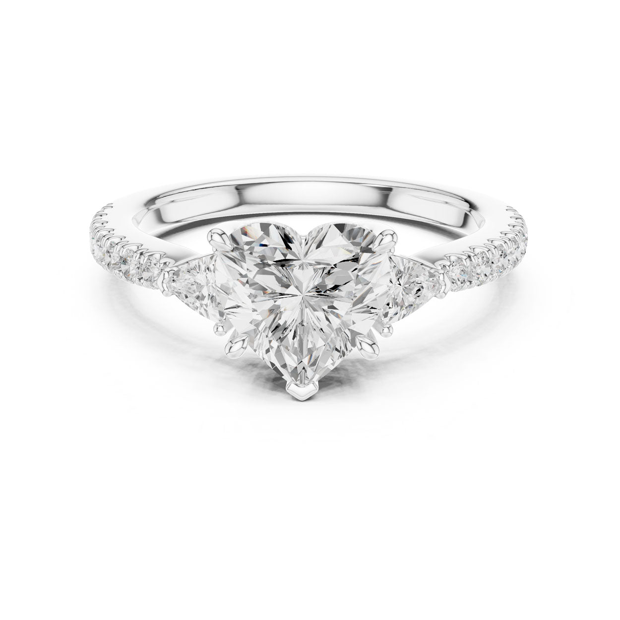 2.00 Ct. Heart Cut Diamond Engagement Ring with Trillion Side Stones and Pavé Shank (DDLR-037-HR) 5