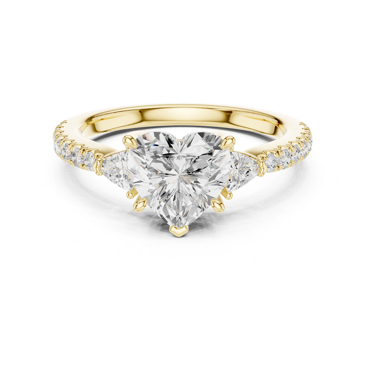 2.00 Ct. Heart Cut Diamond Engagement Ring with Trillion Side Stones and Pavé Shank (DDLR-037-HR)