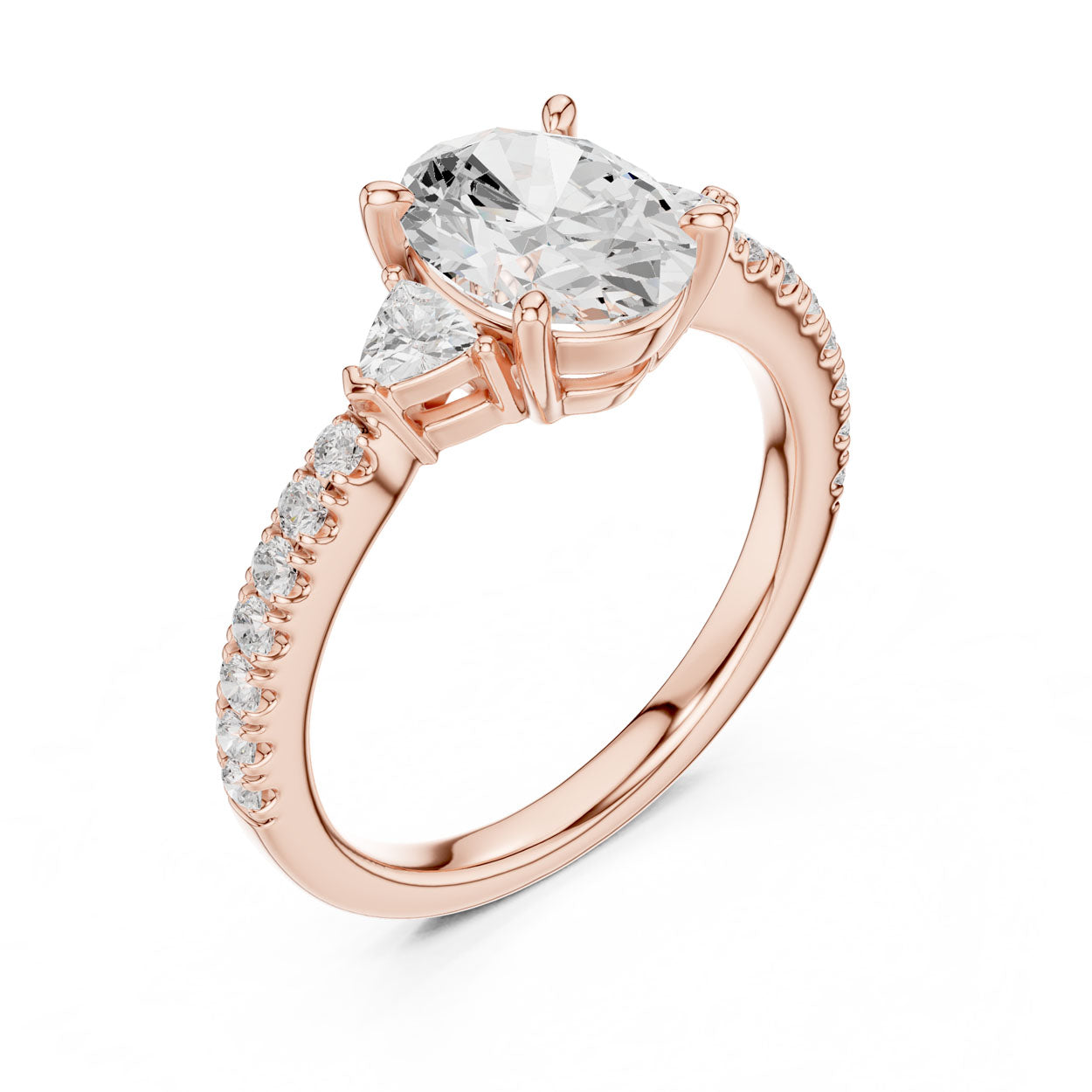 2.00 Ct. Oval Cut Diamond Engagement Ring with Trillion Side Stones and Pavé Shank (DDLR-037-OV) 8