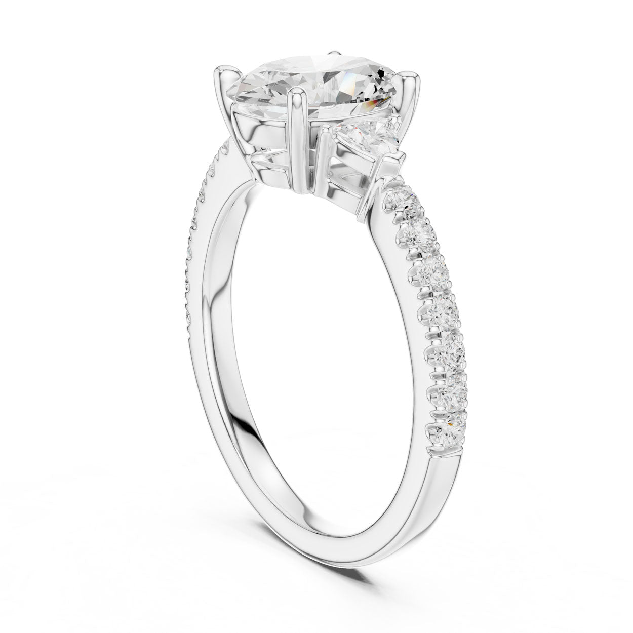 2.00 Ct. Oval Cut Diamond Engagement Ring with Trillion Side Stones and Pavé Shank (DDLR-037-OV) 9