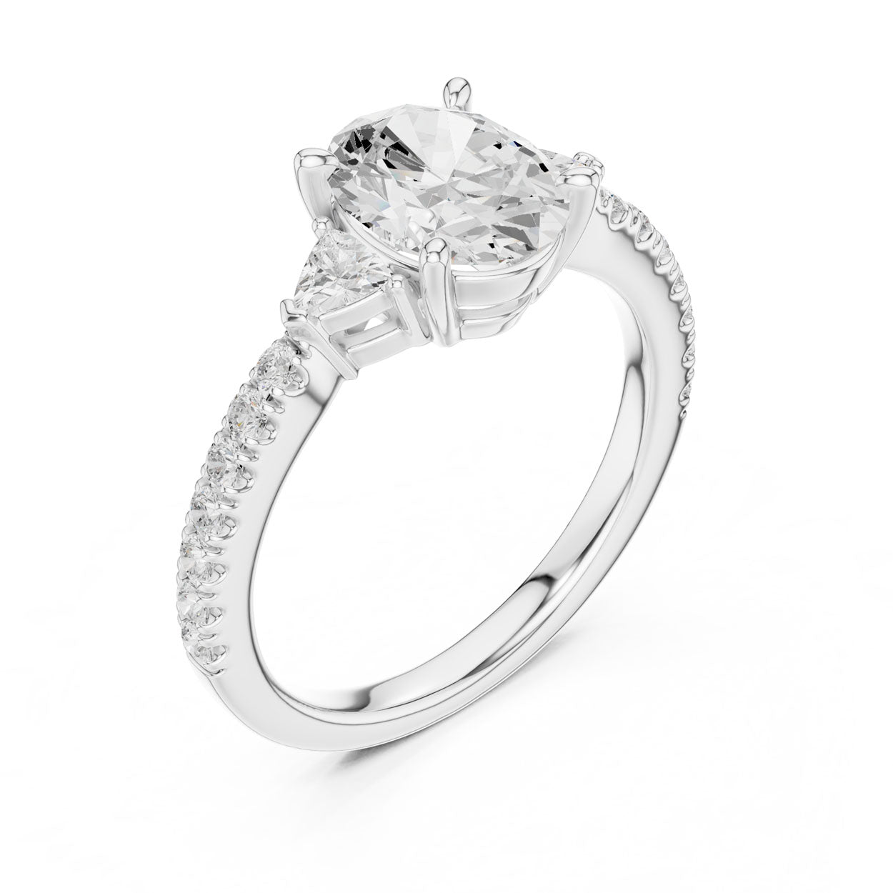 2.00 Ct. Oval Cut Diamond Engagement Ring with Trillion Side Stones and Pavé Shank (DDLR-037-OV) 6