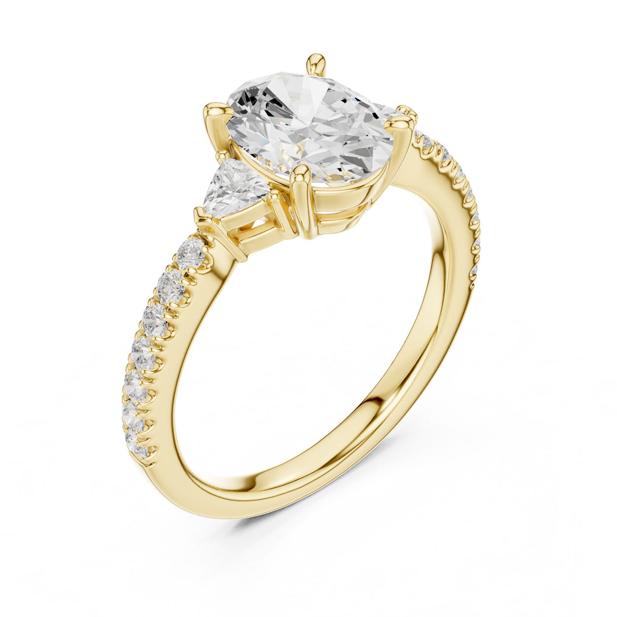 2.00 Ct. Oval Cut Diamond Engagement Ring with Trillion Side Stones and Pavé Shank (DDLR-037-OV)