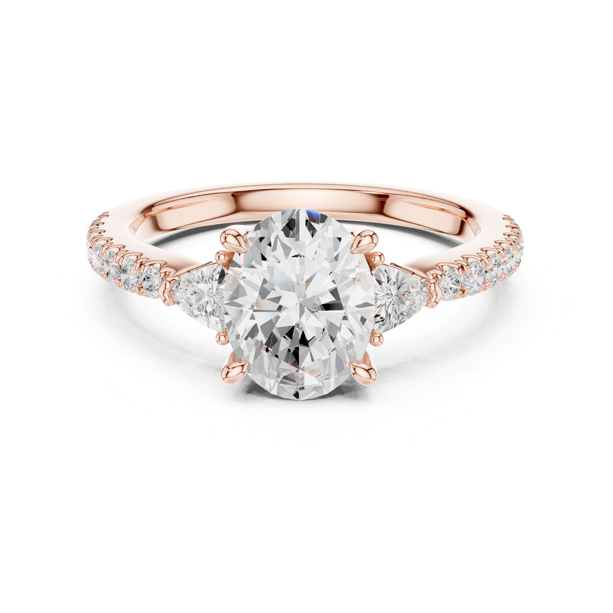 2.00 Ct. Oval Cut Diamond Engagement Ring with Trillion Side Stones and Pavé Shank (DDLR-037-OV) 7