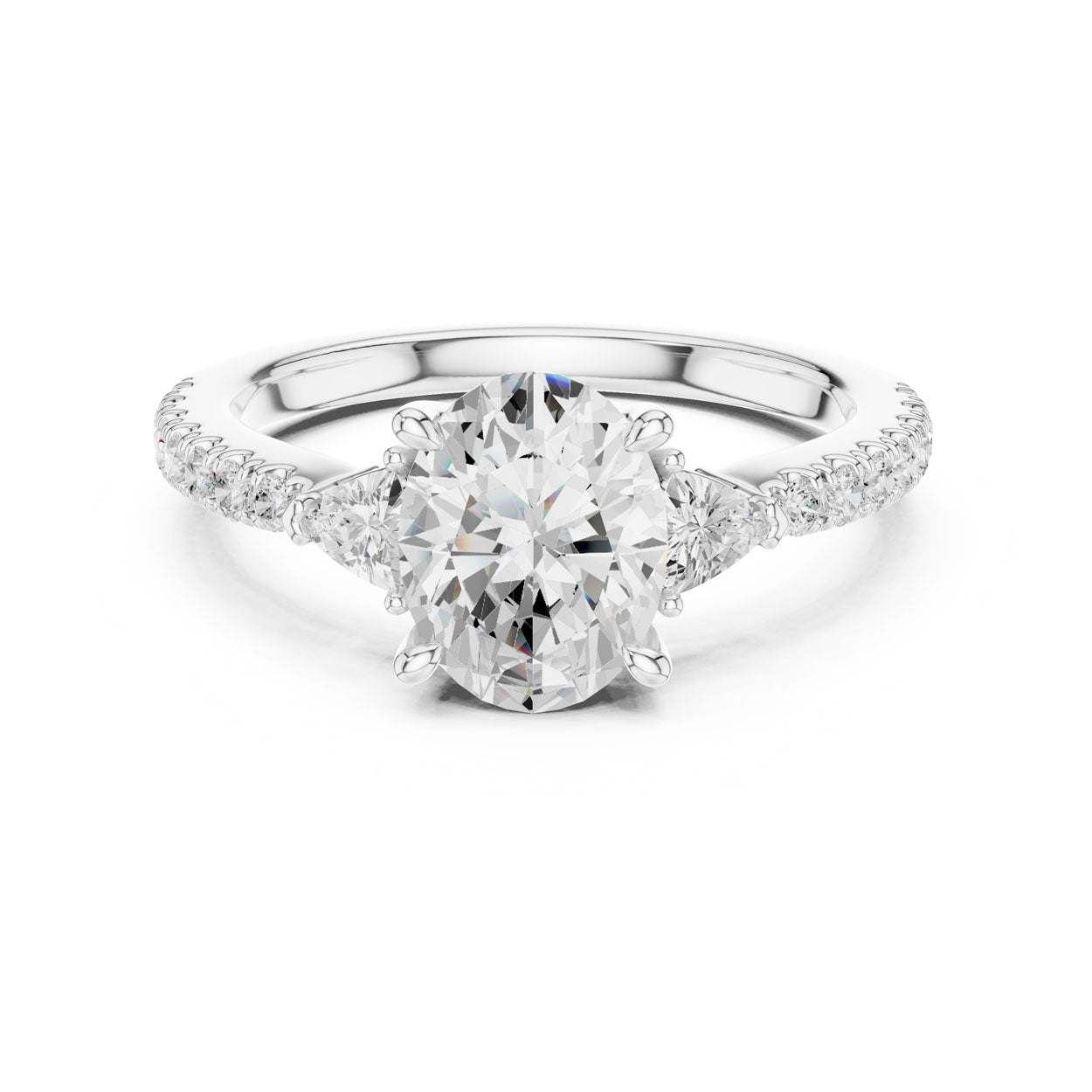 2.00 Ct. Oval Cut Diamond Engagement Ring with Trillion Side Stones and Pavé Shank (DDLR-037-OV) 5