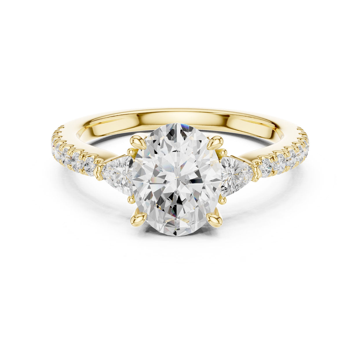 2.00 Ct. Oval Cut Diamond Engagement Ring with Trillion Side Stones and Pavé Shank (DDLR-037-OV)