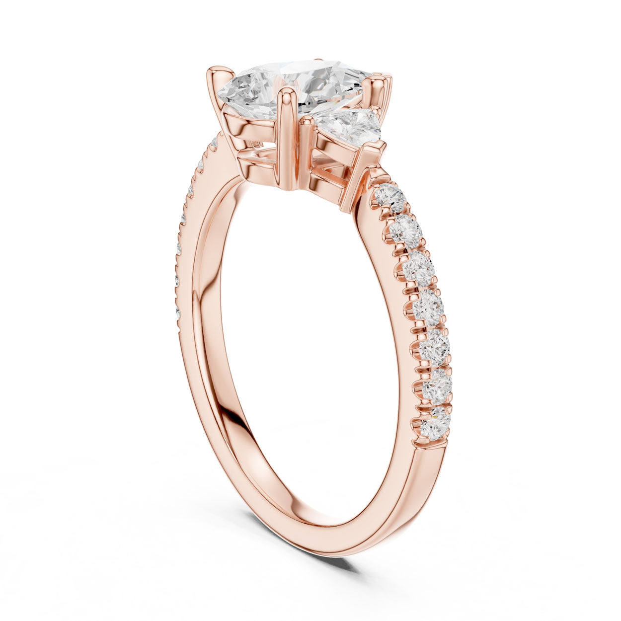 2.00 Ct. Pear Cut Diamond Engagement Ring with Trillion Side Stones and Pavé Shank (DDLR-037-PE) 9
