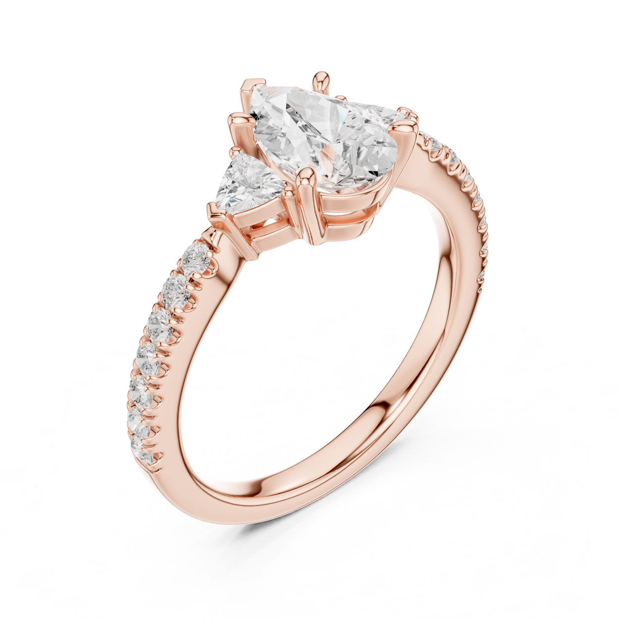 2.00 Ct. Pear Cut Diamond Engagement Ring with Trillion Side Stones and Pavé Shank (DDLR-037-PE) 8
