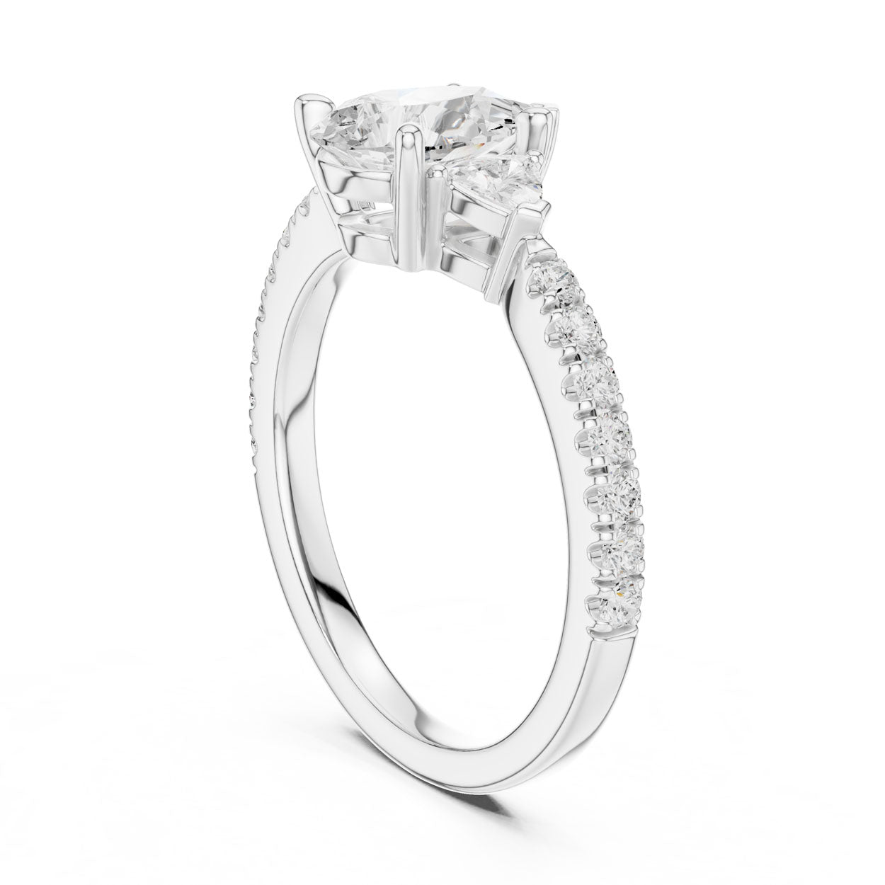 2.00 Ct. Pear Cut Diamond Engagement Ring with Trillion Side Stones and Pavé Shank (DDLR-037-PE) 10