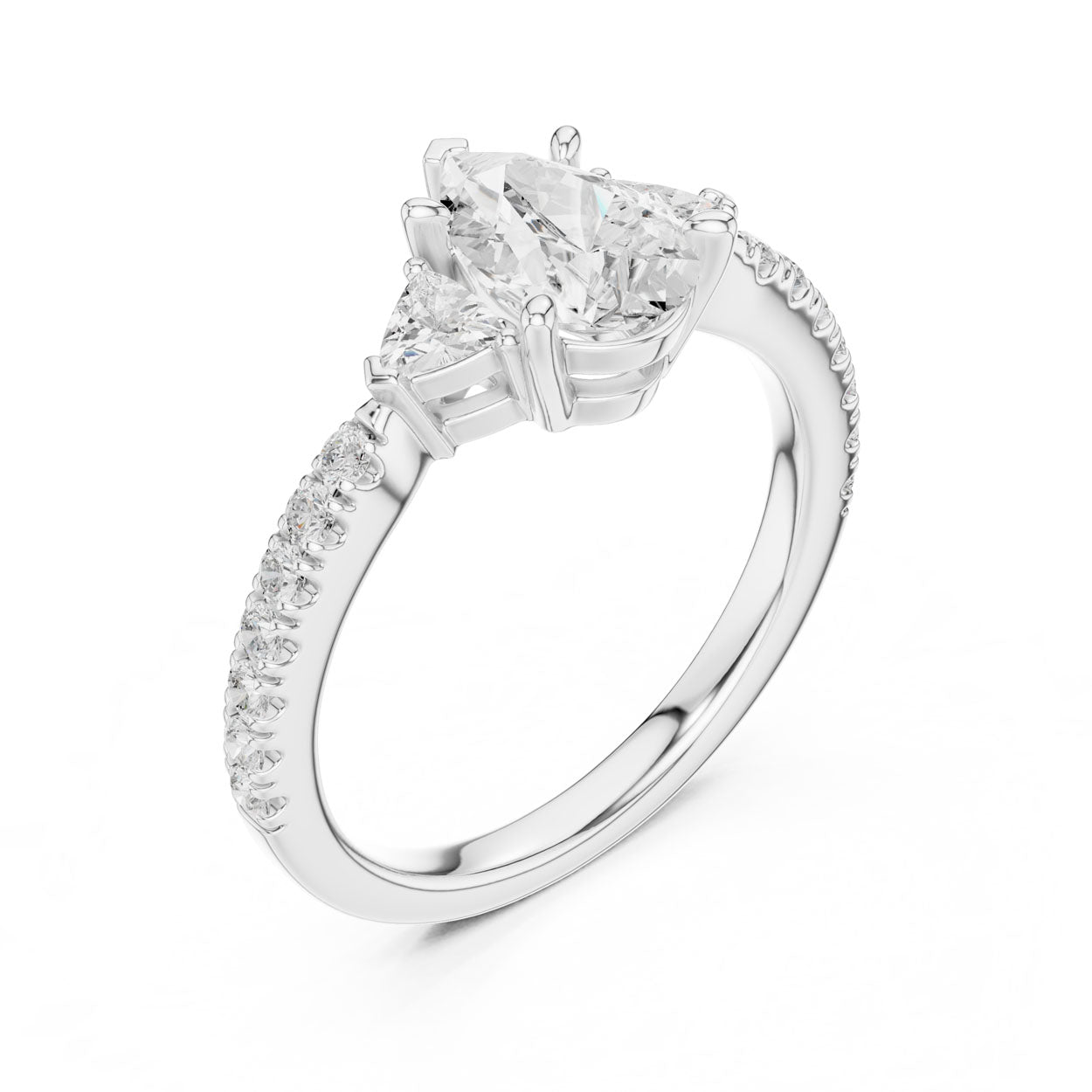 2.00 Ct. Pear Cut Diamond Engagement Ring with Trillion Side Stones and Pavé Shank (DDLR-037-PE) 6