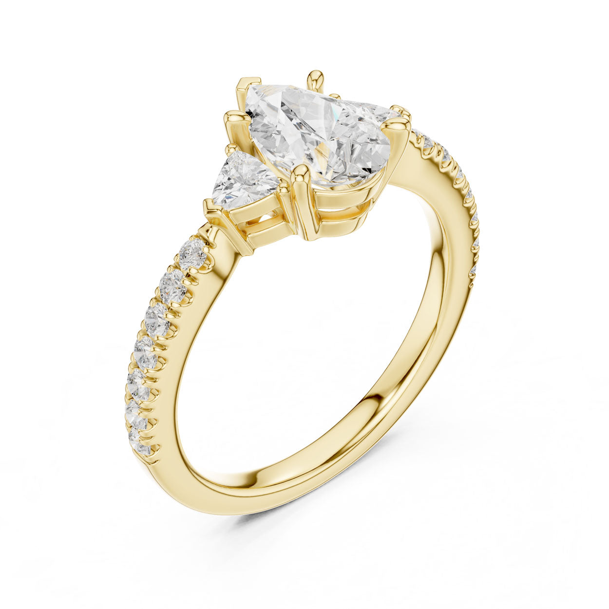 2.00 Ct. Pear Cut Diamond Engagement Ring with Trillion Side Stones and Pavé Shank (DDLR-037-PE)