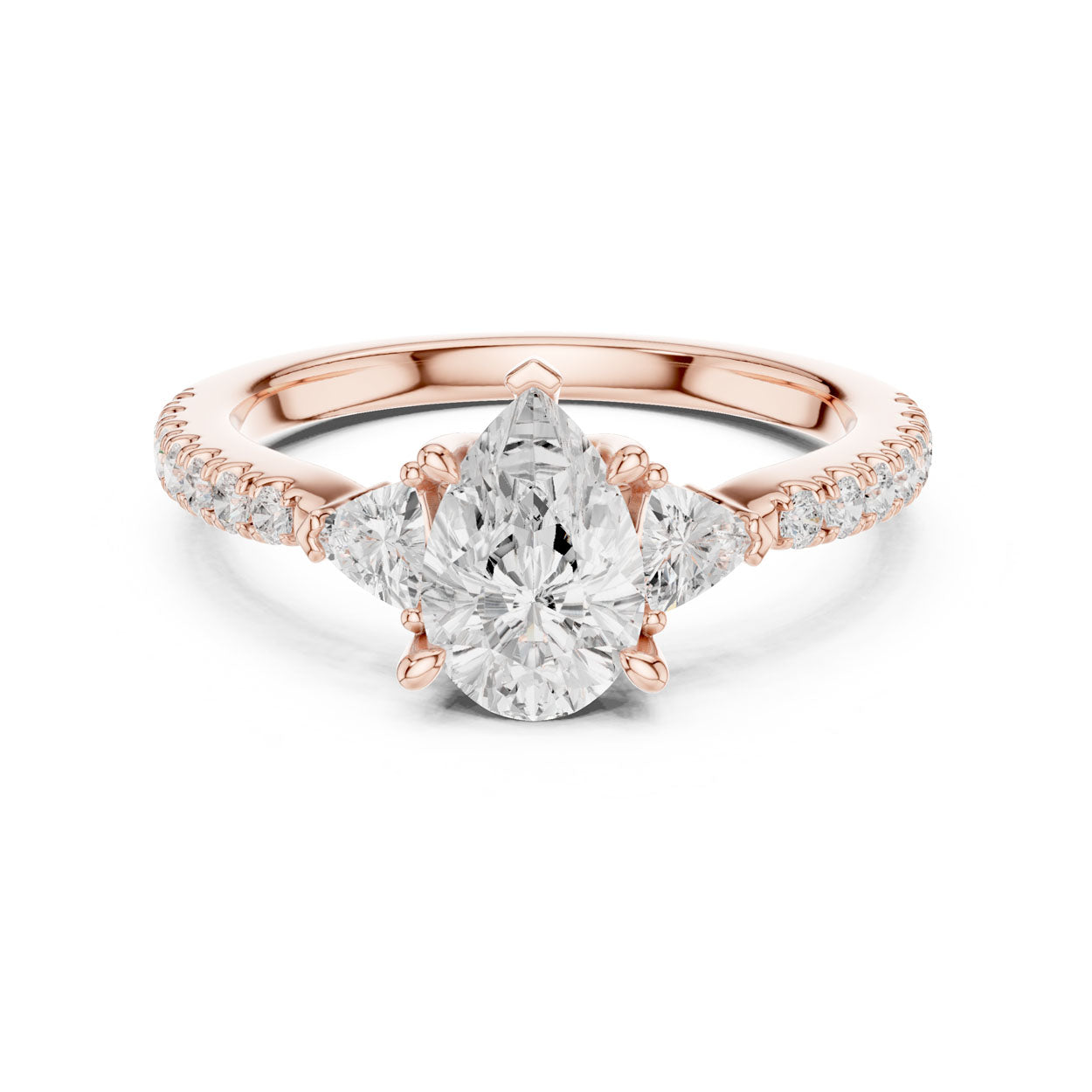 2.00 Ct. Pear Cut Diamond Engagement Ring with Trillion Side Stones and Pavé Shank (DDLR-037-PE) 7