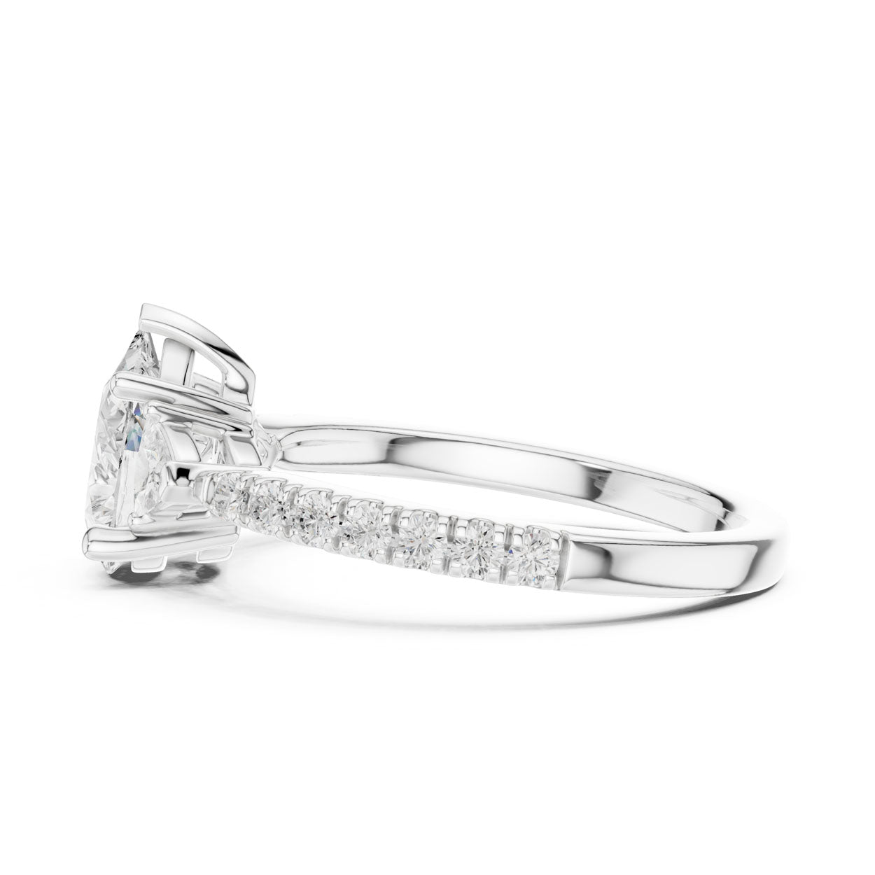 2.00 Ct. Pear Cut Diamond Engagement Ring with Trillion Side Stones and Pavé Shank (DDLR-037-PE) 12
