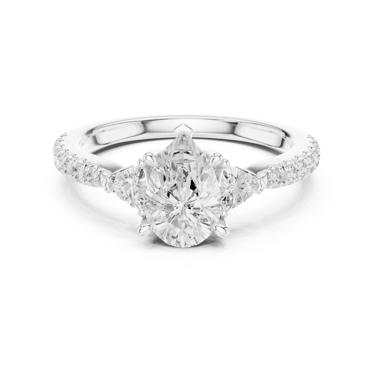 2.00 Ct. Pear Cut Diamond Engagement Ring with Trillion Side Stones and Pavé Shank (DDLR-037-PE) 5