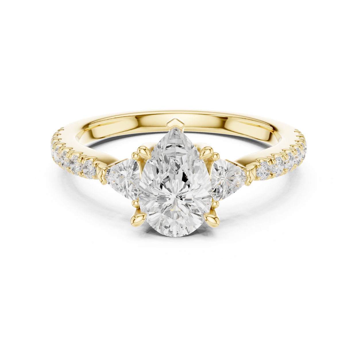 2.00 Ct. Pear Cut Diamond Engagement Ring with Trillion Side Stones and Pavé Shank (DDLR-037-PE)