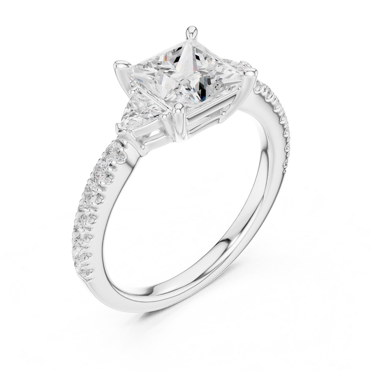 2.00 Ct. Princess Cut Diamond Engagement Ring with Trillion Side Stones and Pavé Shank (DDLR-037-PR) 6