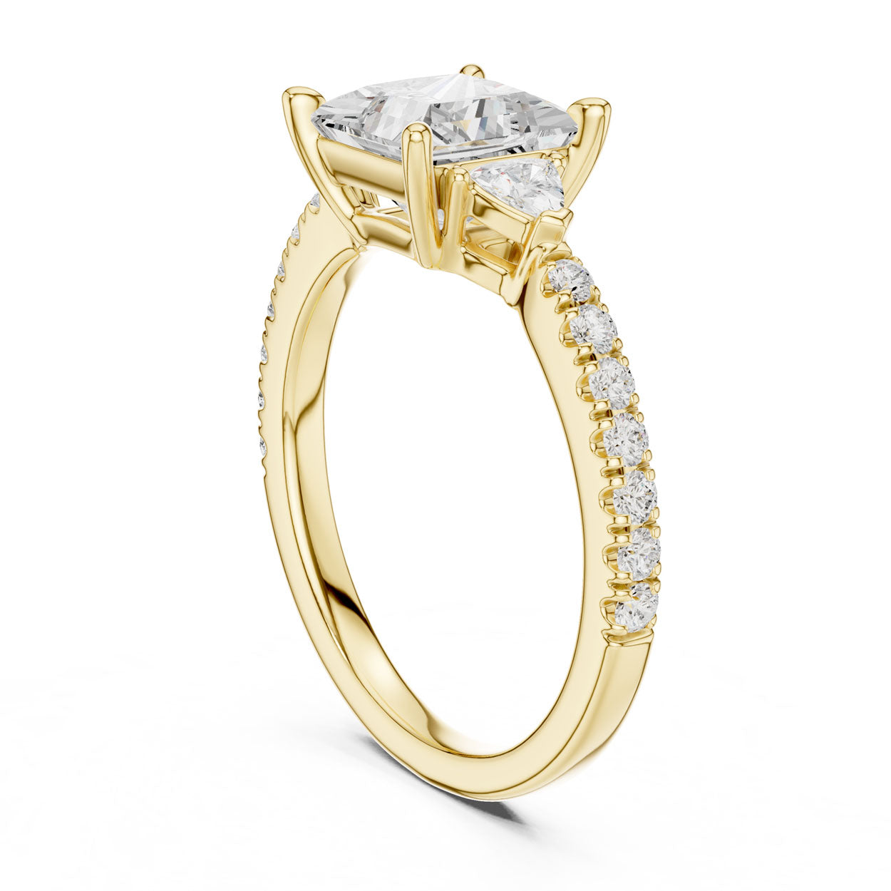 2.00 Ct. Princess Cut Diamond Engagement Ring with Trillion Side Stones and Pavé Shank (DDLR-037-PR) 3
