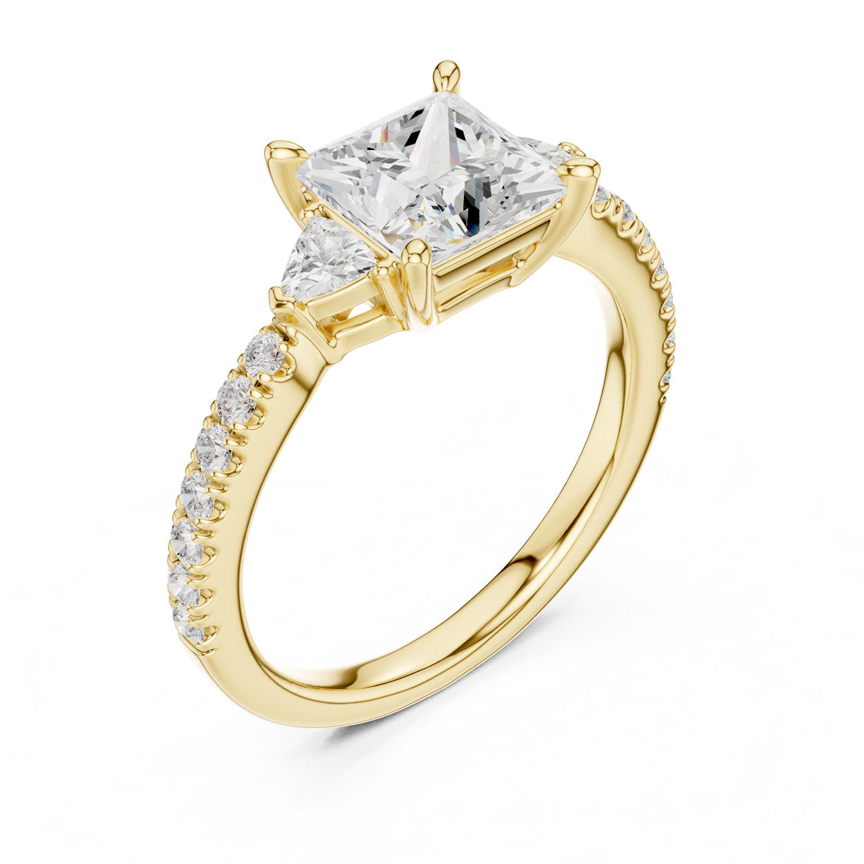 2.00 Ct. Princess Cut Diamond Engagement Ring with Trillion Side Stones and Pavé Shank (DDLR-037-PR)