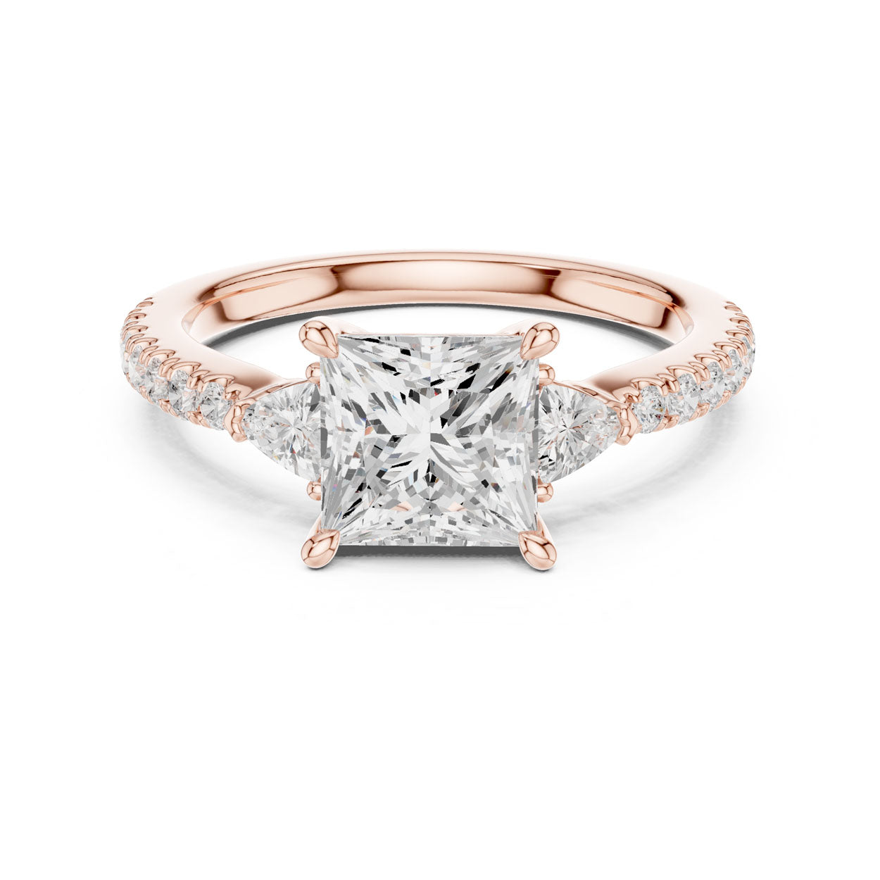 2.00 Ct. Princess Cut Diamond Engagement Ring with Trillion Side Stones and Pavé Shank (DDLR-037-PR) 7