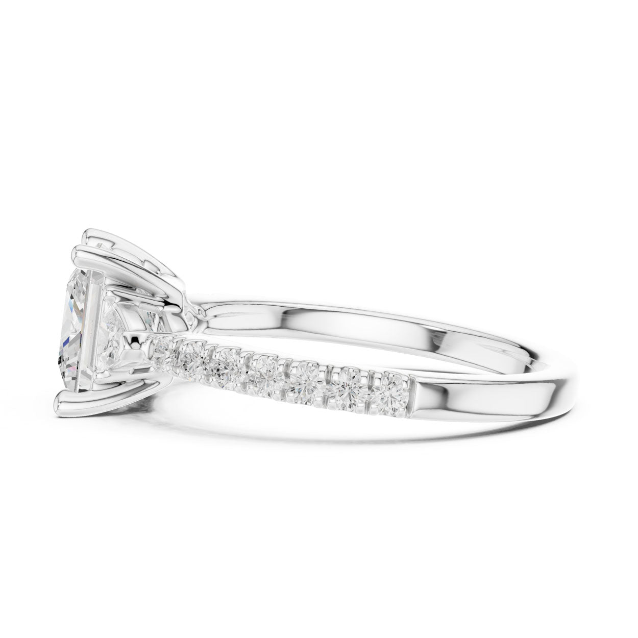 2.00 Ct. Princess Cut Diamond Engagement Ring with Trillion Side Stones and Pavé Shank (DDLR-037-PR) 12