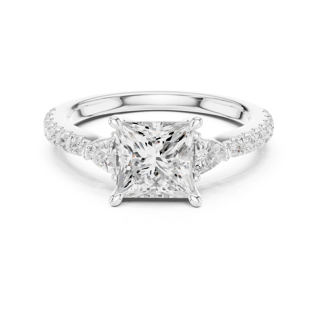 2.00 Ct. Princess Cut Diamond Engagement Ring with Trillion Side Stones and Pavé Shank (DDLR-037-PR)
