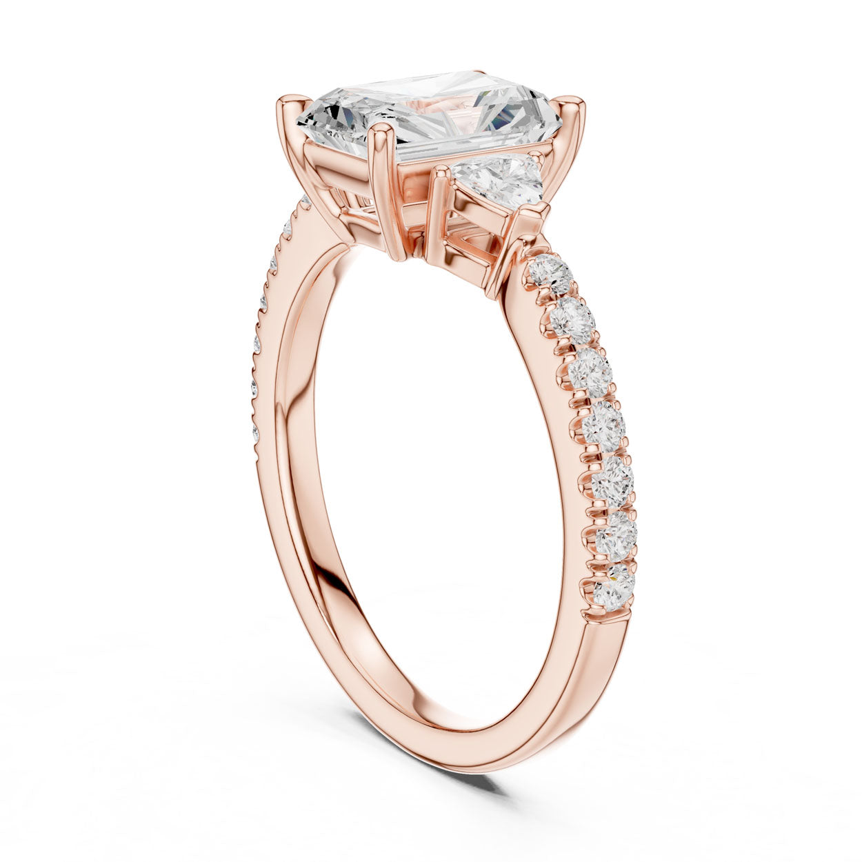 2.00 Ct. Radiant Cut Diamond Engagement Ring with Trillion Side Stones and Pavé Shank (DDLR-037-RA) 9