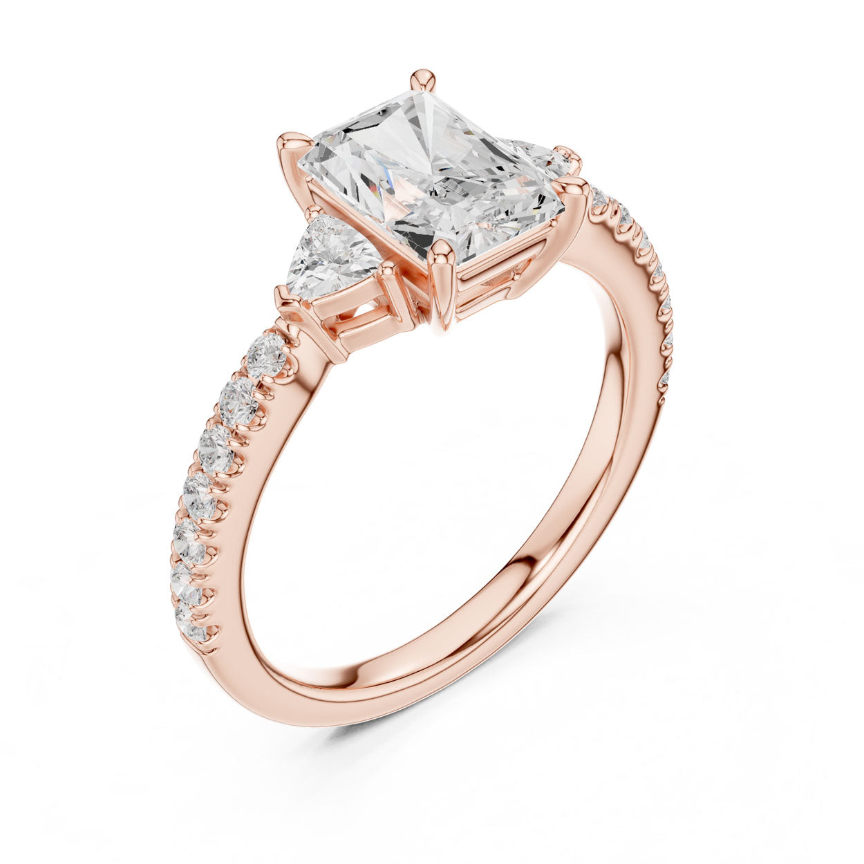 2.00 Ct. Radiant Cut Diamond Engagement Ring with Trillion Side Stones and Pavé Shank (DDLR-037-RA) 8