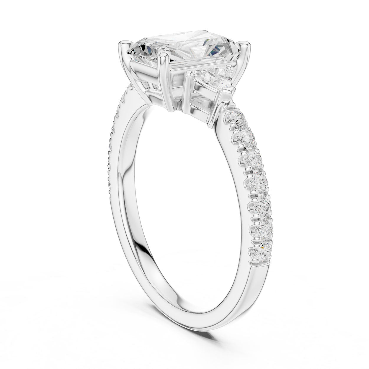 2.00 Ct. Radiant Cut Diamond Engagement Ring with Trillion Side Stones and Pavé Shank (DDLR-037-RA) 10