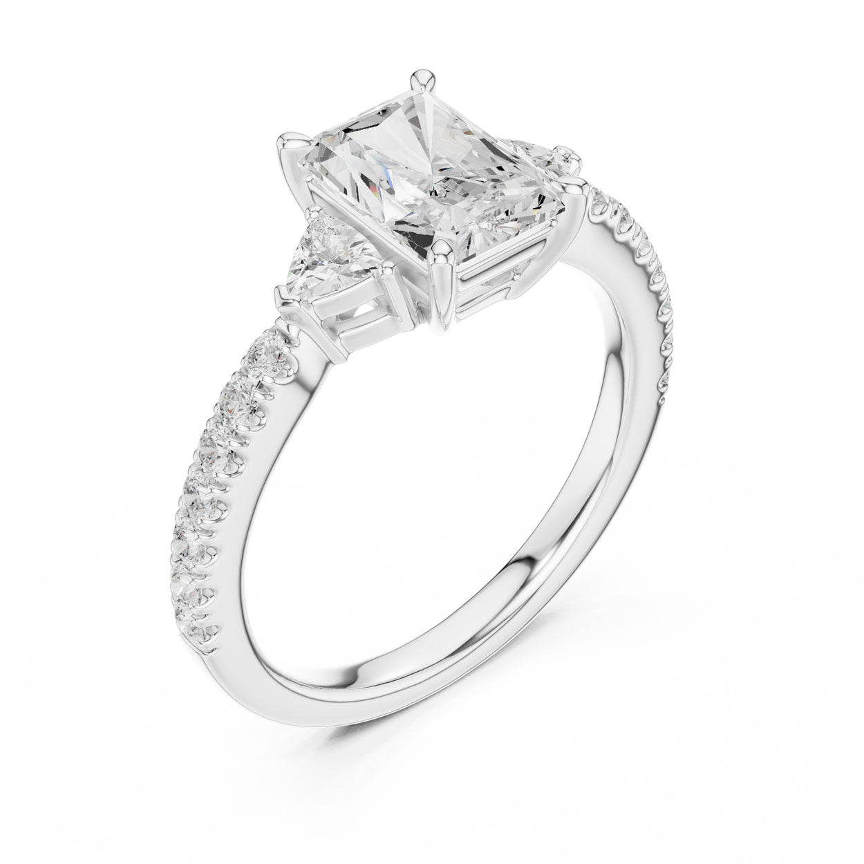 2.00 Ct. Radiant Cut Diamond Engagement Ring with Trillion Side Stones and Pavé Shank (DDLR-037-RA) 6
