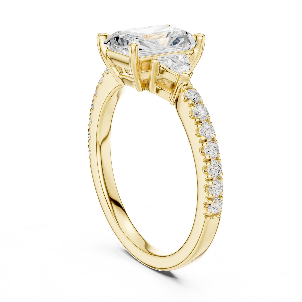 2.00 Ct. Radiant Cut Diamond Engagement Ring with Trillion Side Stones and Pavé Shank (DDLR-037-RA) 3