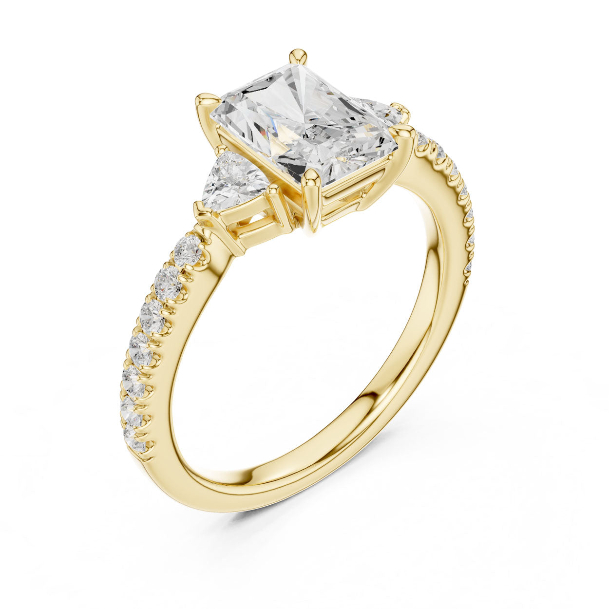2.00 Ct. Radiant Cut Diamond Engagement Ring with Trillion Side Stones and Pavé Shank (DDLR-037-RA)