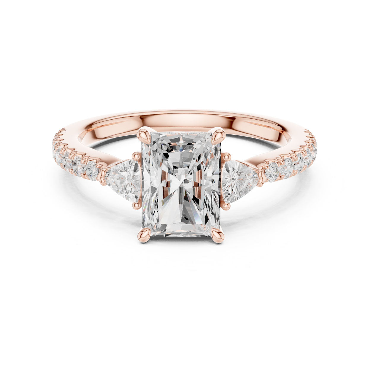 2.00 Ct. Radiant Cut Diamond Engagement Ring with Trillion Side Stones and Pavé Shank (DDLR-037-RA) 7