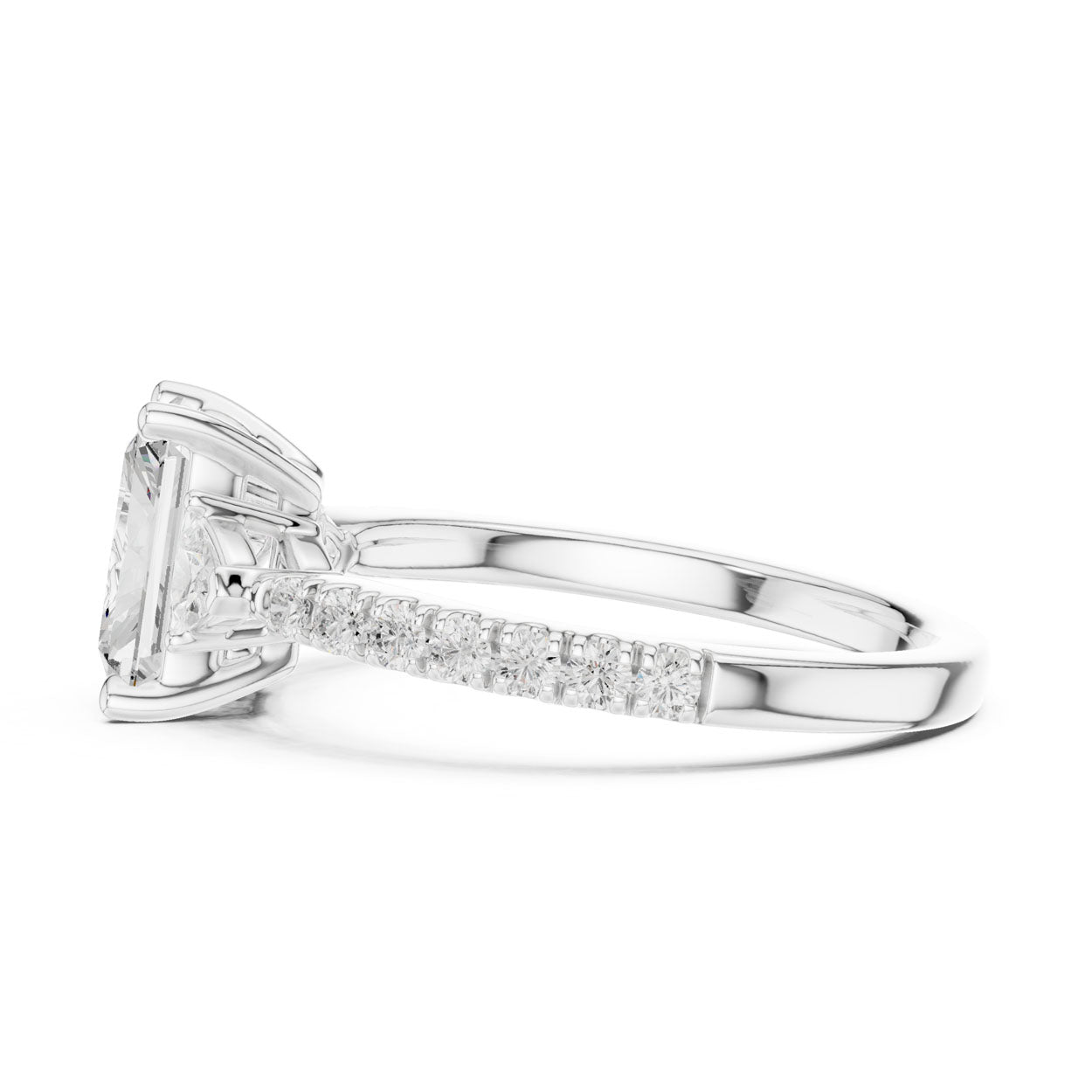 2.00 Ct. Radiant Cut Diamond Engagement Ring with Trillion Side Stones and Pavé Shank (DDLR-037-RA) 12