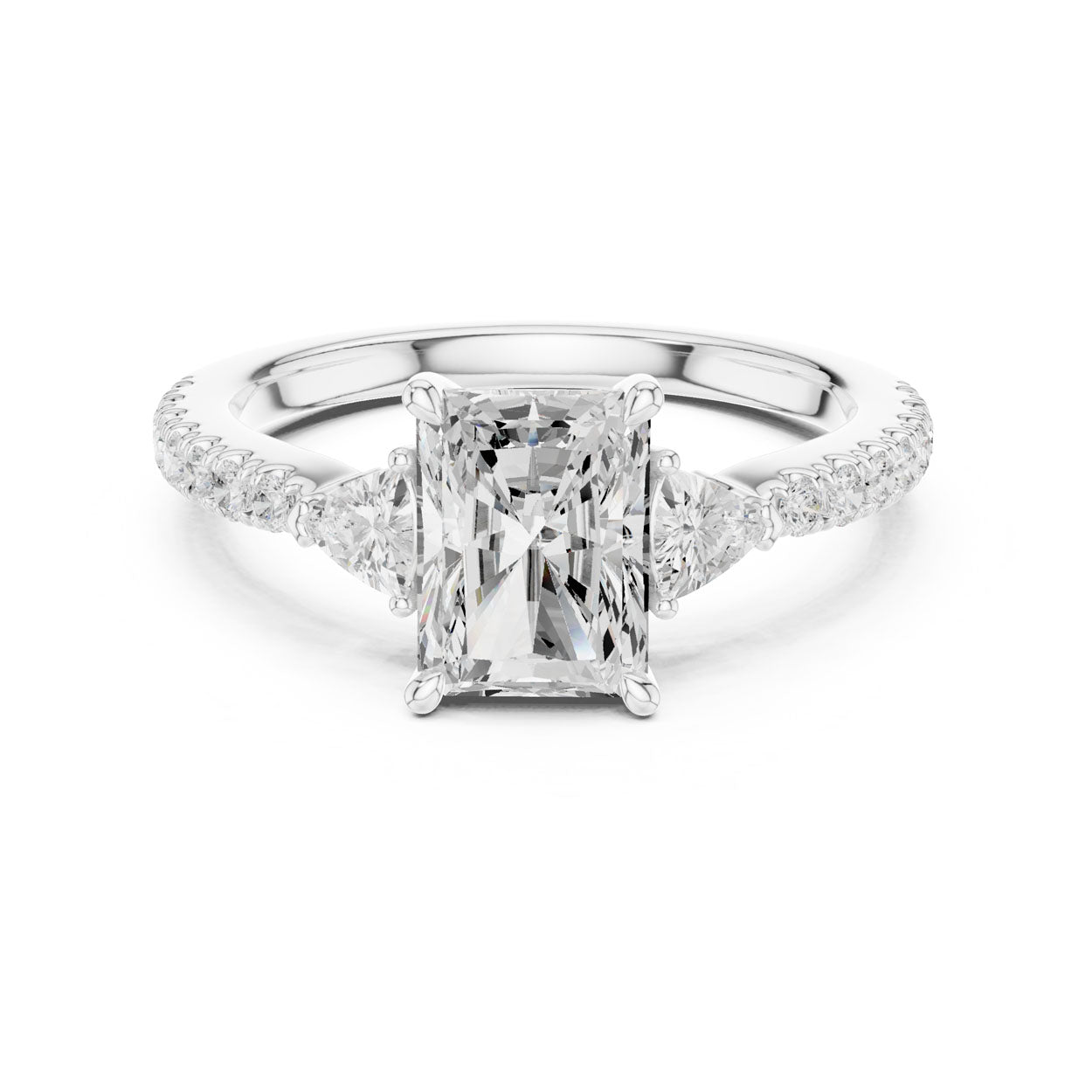 2.00 Ct. Radiant Cut Diamond Engagement Ring with Trillion Side Stones and Pavé Shank (DDLR-037-RA) 5