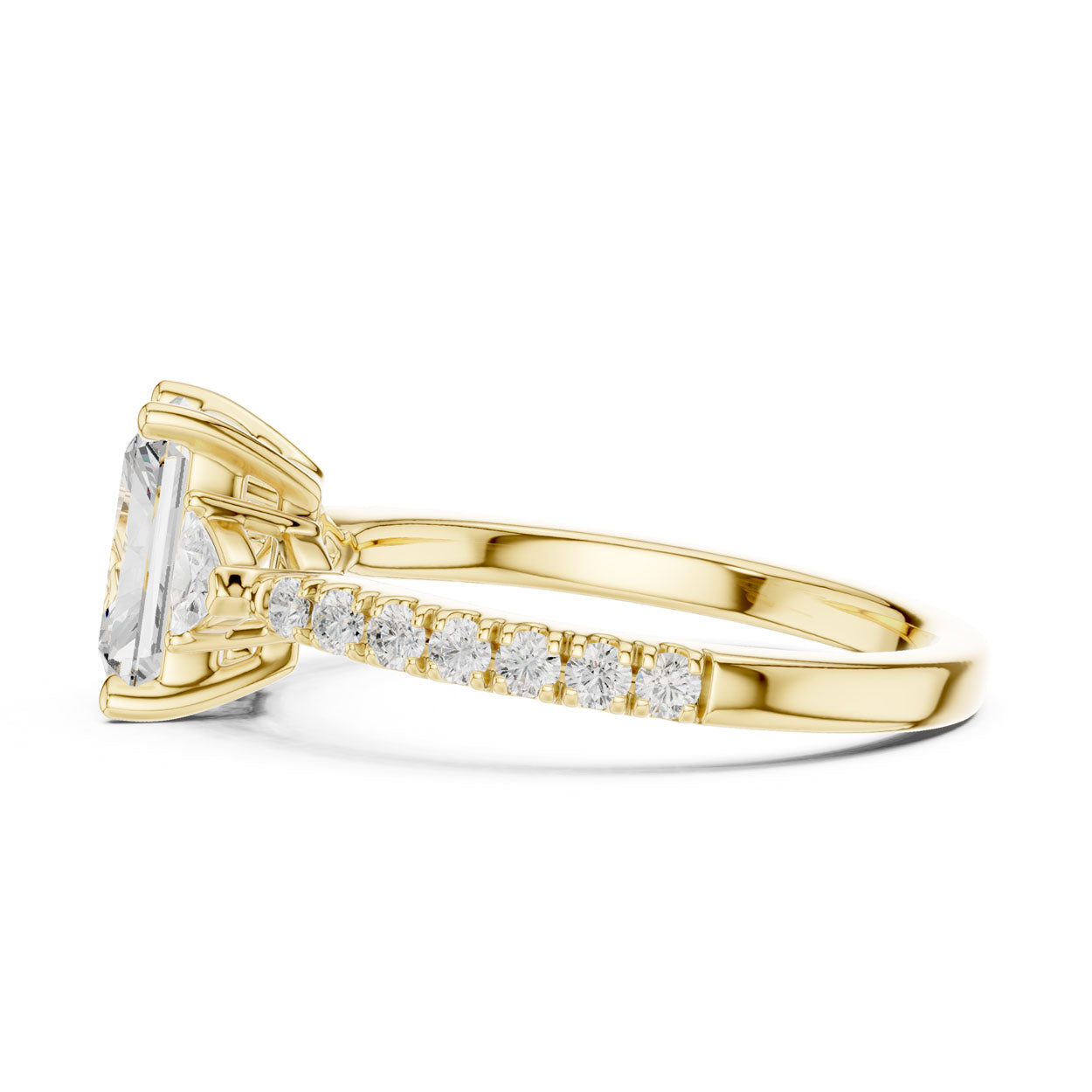 2.00 Ct. Radiant Cut Diamond Engagement Ring with Trillion Side Stones and Pavé Shank (DDLR-037-RA) 4