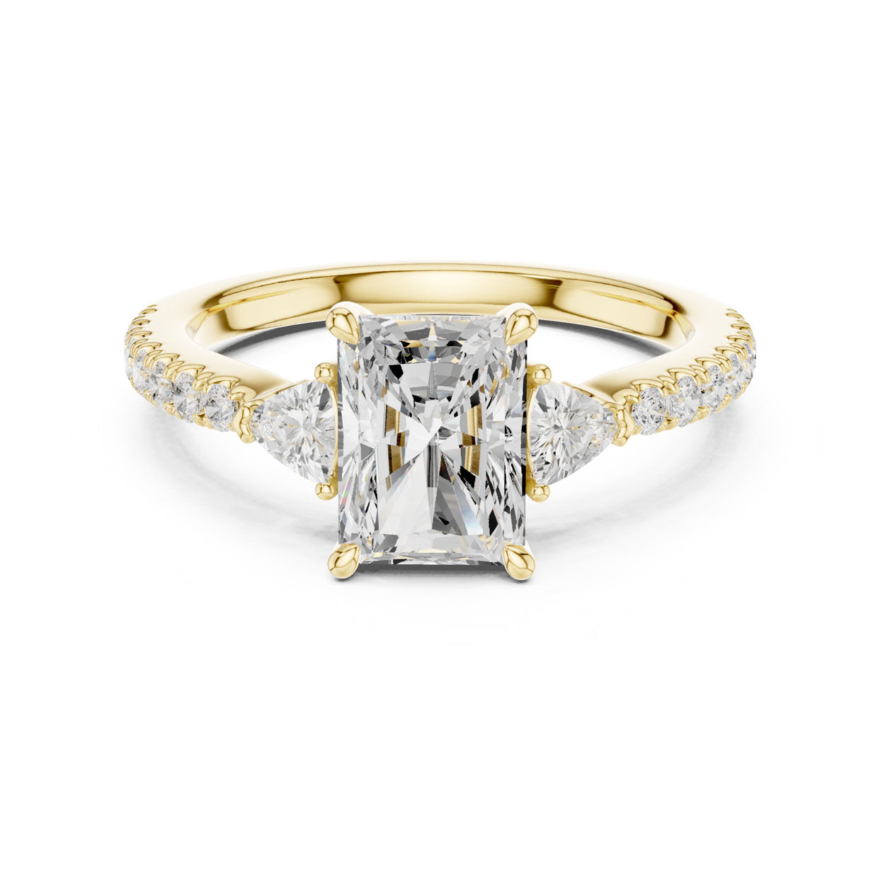 2.00 Ct. Radiant Cut Diamond Engagement Ring with Trillion Side Stones and Pavé Shank (DDLR-037-RA)