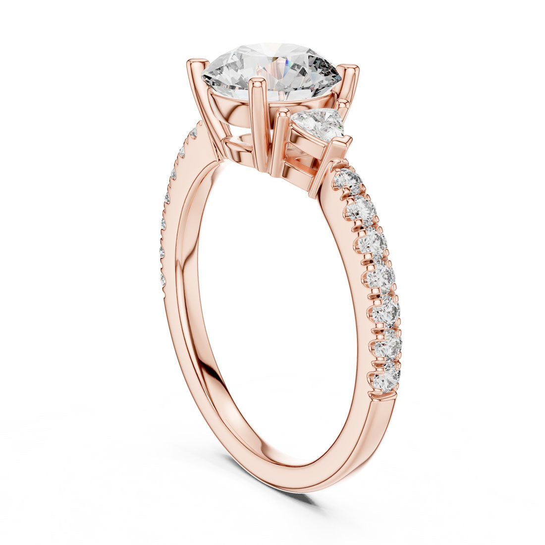 1.78 Ct. Round Solitaire Engagement Ring with Pear Side Stones & Diamond Band (DDLR-037) 12