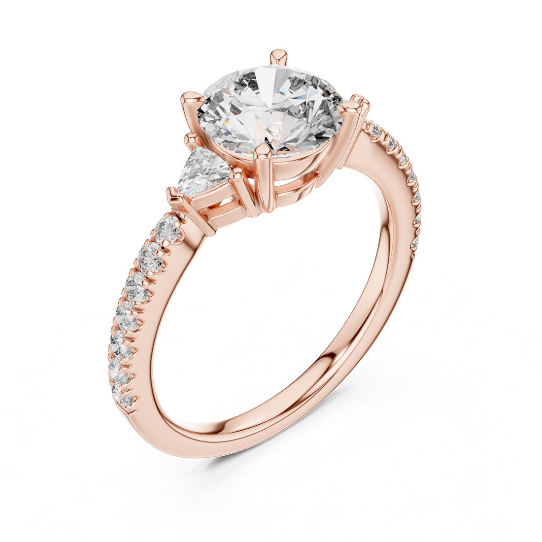 1.78 Ct. Round Solitaire Engagement Ring with Pear Side Stones & Diamond Band (DDLR-037) 9