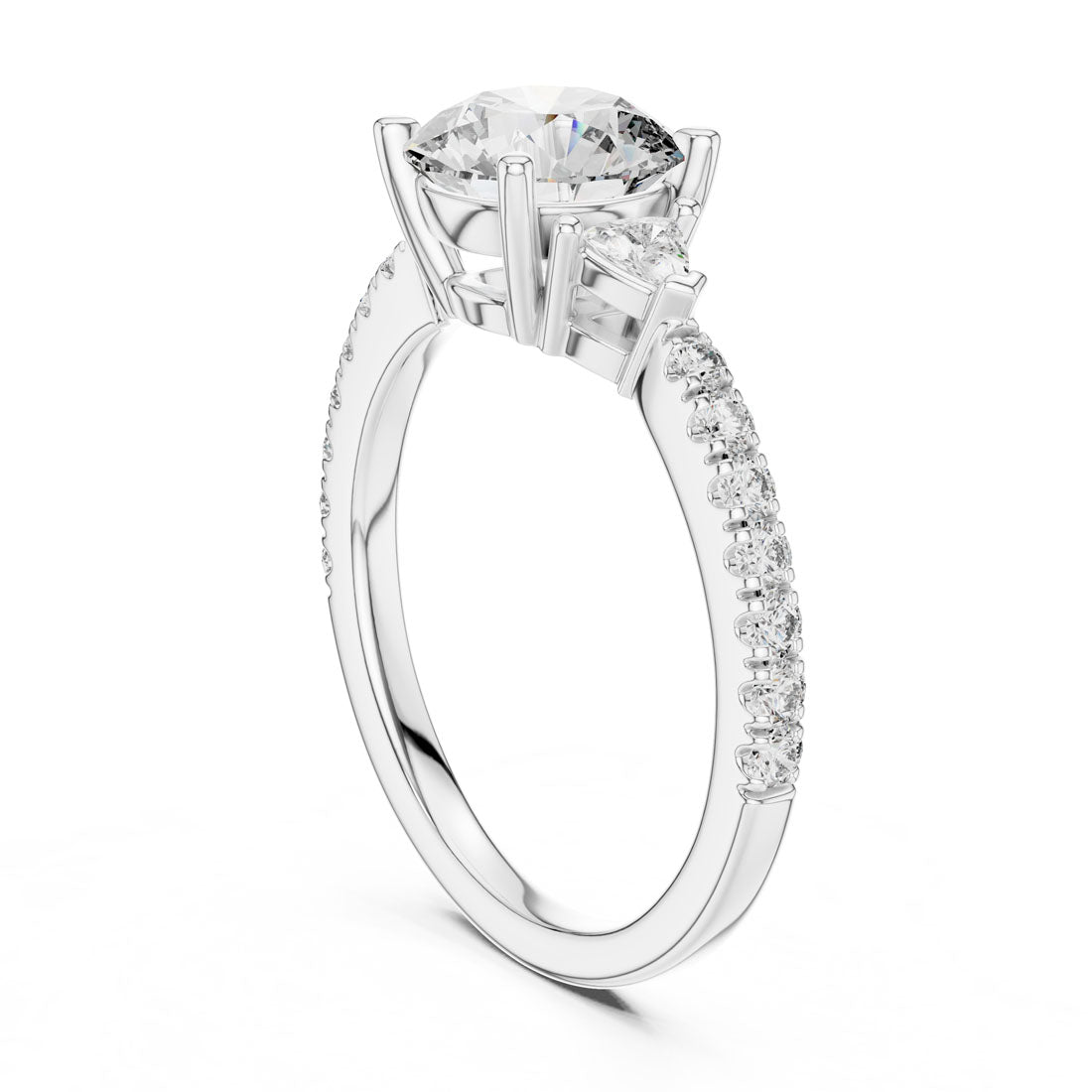 1.78 Ct. Round Solitaire Engagement Ring with Pear Side Stones & Diamond Band (DDLR-037) 10