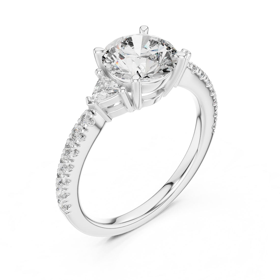 1.78 Ct. Round Solitaire Engagement Ring with Pear Side Stones & Diamond Band (DDLR-037) 7