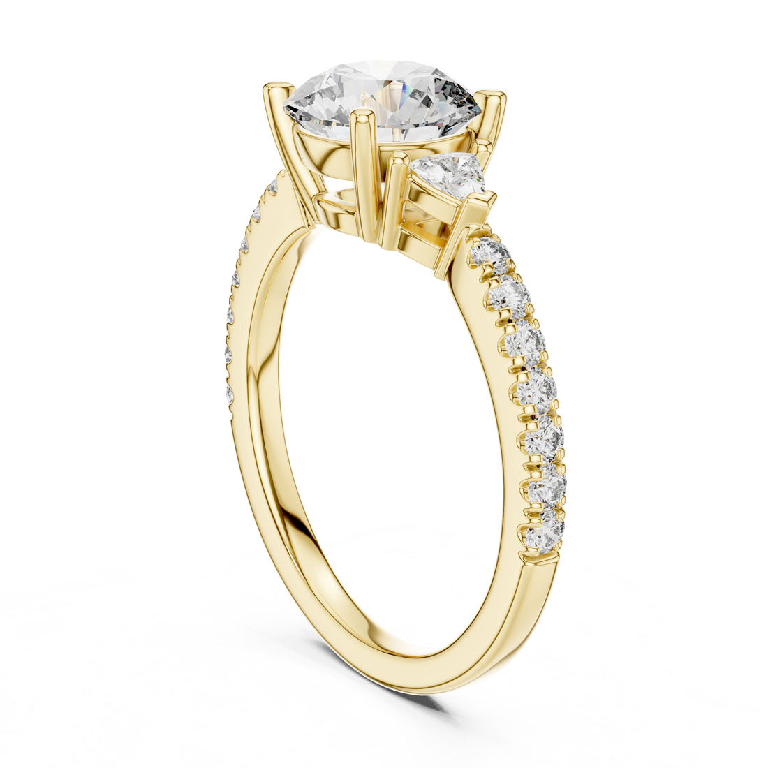 1.78 Ct. Round Solitaire Engagement Ring with Pear Side Stones & Diamond Band (DDLR-037) 11