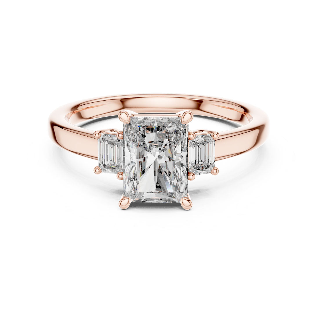 1.70 Ct. Radiant Cut Three-Stone Engagement Ring with Step-Cut Side Diamonds (DDLR-038) 3
