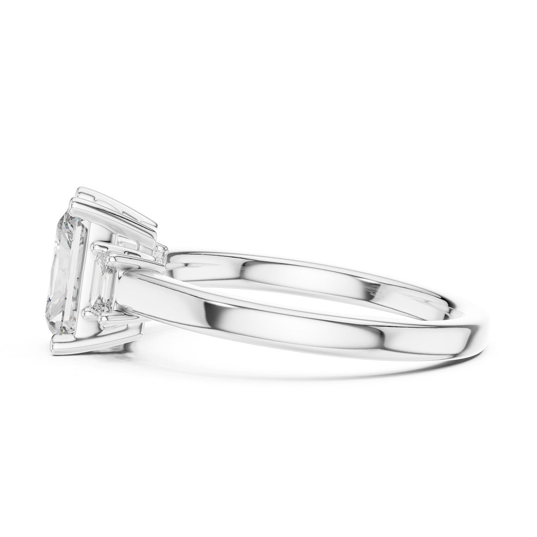1.70 Ct. Radiant Cut Three-Stone Engagement Ring with Step-Cut Side Diamonds (DDLR-038) 5