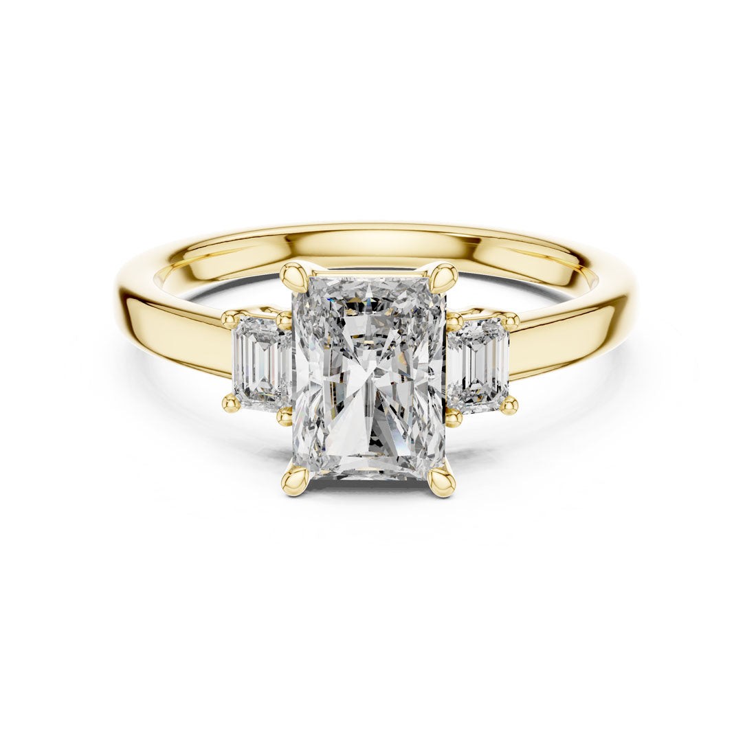 1.70 Ct. Radiant Cut Three-Stone Engagement Ring with Step-Cut Side Diamonds (DDLR-038)