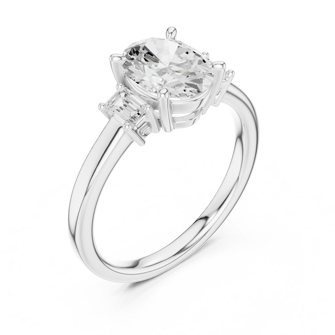 1.70 Ct. Classic Oval Diamond Ring with Emerald Side Stones (DDLR-038-OV) 10